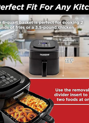 Nuwave Brio 6-Quart Digital Air Fryer Including Non-Stick Baking Pan and Stainless-Steel Cooking Rack (6-Quart + Gourmet Kit), Black