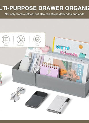 DIMJ Drawer Organizers for Clothing, Set of 12 Dresser Drawer Organizers, Fabric Closet Organizers and Storage, Drawer Dividers for Baby Clothes, Socks, Belt, Tie (Grey)