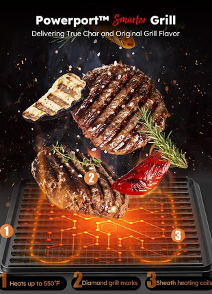 Nuwave Plug-In Grill Air Fryer Oven Combo w/Sheath Heaters, Authentic Char Flavor, 2024 New Convection System, 2X More Even, 100 Presets, Smarter Probe, 50-550°F, Stainless Steel