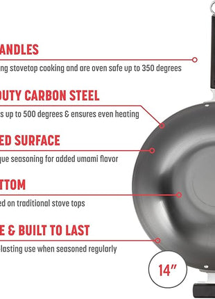 JOYCE CHEN Professional Series 14-Inch Carbon Steel Wok with Phenolic Handles