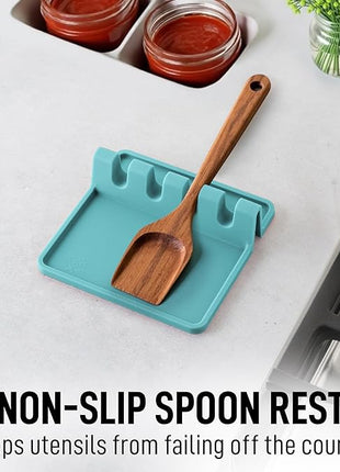 Zulay Kitchen Silicone Utensil Rest with Drip Pad for Multiple Utensils - BPA-Free, Heat-Resistant Spoon Rest & Spoon Holder for Stove Top - Kitchen Utensil Holder for Ladles & Tongs - Aqua Sky