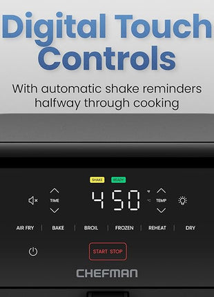 Chefman Air Fryer TurboFry 7-Qt, 6-in-1 High-Powered 450°F Cooking for Crispier Results, Compact Space-Saving Design, Air Fry, Bake, Broil, Reheat, Dehydrate, Defrost, Fast & Even Cooking – Black