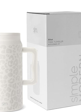 Simple Modern 50 oz Mug Tumbler with Handle and Straw Lid | Reusable Insulated Stainless Steel Large Travel Jug Water Bottle | Gifts for Women Men Him Her | Trek Collection | 50oz | Cream Leopard