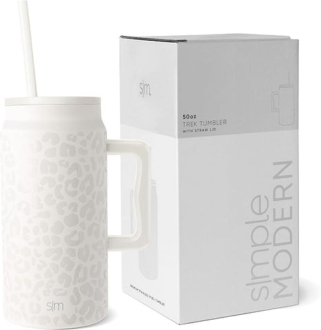 Simple Modern 50 oz Mug Tumbler with Handle and Straw Lid | Reusable Insulated Stainless Steel Large Travel Jug Water Bottle | Gifts for Women Men Him Her | Trek Collection | 50oz | Cream Leopard