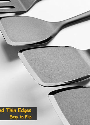 Silicone Spatula Set, 600°F Heat Resistant Silicone Spatula Turner Flipper for Cooking, Non Stick and Non Scratch Kitchen Utensils for Eggs, Burgers, Crepes, 2-Pack Solid Spatulas Set, Black