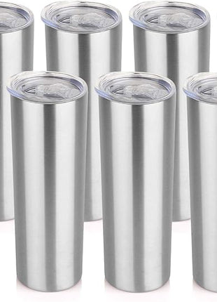 HASLE OUTFITTERS 20 oz Skinny Tumblers Bulk Set, Stainless Steel Insulated Slim Tumblers with Lids Travel Water Cups(Stainless Steel, 8)
