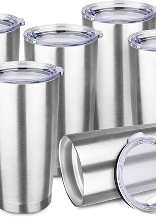 StarSpeed 20oz Tumbler Bulk with Lid, Stainless Steel Insulated Tumblers Double Wall Vacuum Insulated Travel Mug, Powder Coated Coffee Cups for Hot and Cold Drinks(Silver,6)