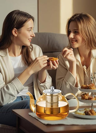 40OZ (1200ML) Glass Teapot with Infuser Stovetop Safe, Clear Glass Tea Pot Kettle, Borosilicate Tea Pot with Infusers Filter for Loose Tea, Tea Kettle Dishwasher Safe (Champagne)
