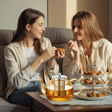 40OZ (1200ML) Glass Teapot with Infuser Stovetop Safe, Clear Glass Tea Pot Kettle, Borosilicate Tea Pot with Infusers Filter for Loose Tea, Tea Kettle Dishwasher Safe (Champagne)