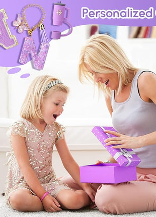 Mity rain 6PCS Cup Accessories Set for Stanley Cup 30oz 40oz tumbler with handle, Including Silicone Straw Topper Cover Cap and Boot, Spill Proof Stopper, Handle Charm, Initials Sticker (Letter N)