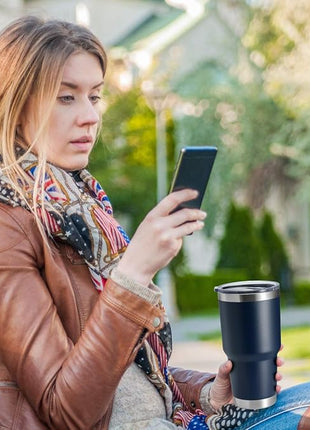 HASLE OUTFITTERS 30oz Stainless Steel Tumbler, Double Wall Vacuum Insulated Travel Mug Tumbler, Durable Insulated Coffee Mug, Gift Box Set (Navy, 4)