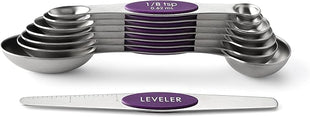 Spring Chef Purple Stainless Steel Magnetic Measuring Spoons Set of 8 with Leveler, Dual Sided Metal Teaspoon & Tablespoon Measuring Spoons, Kitchen Gadgets for Baking & Cooking, Fits in Spice Jars