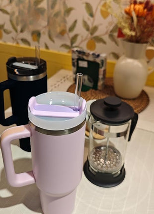 40 OZ Tumbler Lid Replacement Fit for Stanley Cup, 2 Pack Clear Replacement Lids Fit for Stanley Travel Tumbler, Spill Proof Tumbler Covers for Stanley Cup Accessories (Opaque - Black)