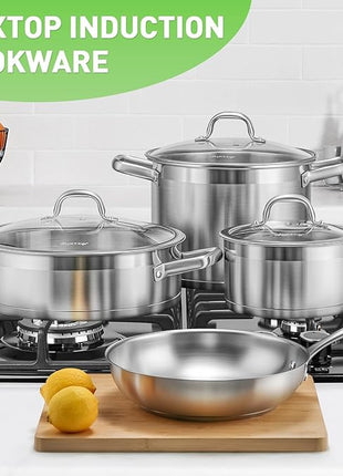 Duxtop Professional Stainless Steel Pots and Pans Set, 17PC Induction Cookware Set, Impact-bonded Technology