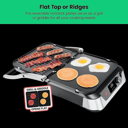 Chefman 5-in-1 Digital Panini Press Grill Sandwich Maker and Griddle Grill Combo with Removable, Reversible Dishwasher-Safe Grilling Plates, Opens 180° for Indoor BBQ /Flat Top Grill, Stainless steel