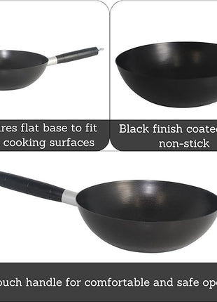 IMUSA 9.5in Carbon Steel Nonstick Wok with Cool Touch Handle, Black