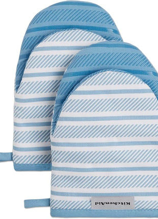 KitchenAid Albany Mini Oven Mitt 2-Pack Set, Blue Velvet, 5.5"x8"