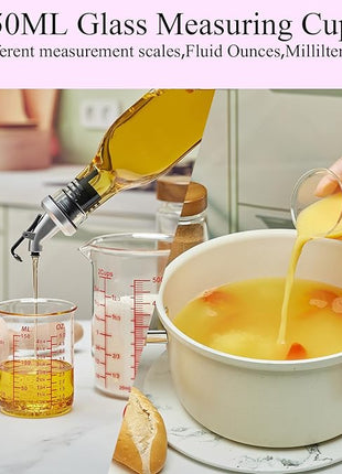 3 Piece Glass Measuring Cup Set, Includes 1/2-Cup, 1-Cup, and 2-Cup High Borosilicate Glasss Liquid Measuring Cups, Dishwasher, Freezer, Microwave, and Preheated Oven Safe, Essential Kitchen Tools