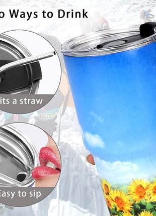 SYACOT 30oz Tumbler Double Wall Stainless Steel Vacuum Insulated Travel Mug with Splash-Proof Lid Metal Straw and Brush