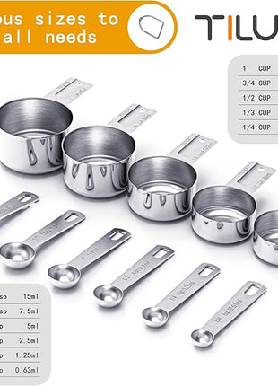 TILUCK Stainless Steel Measuring Cups & Spoons Set, Cups and Spoons,Kitchen Gadgets for Cooking & Baking (11)