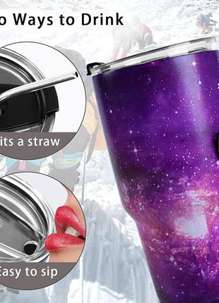 SYACOT 30oz Tumbler Double Wall Stainless Steel Vacuum Insulated Travel Mug with Splash-Proof Lid Metal Straw and Brush