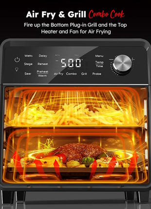 Nuwave Plug-In Grill Air Fryer Oven Combo w/Sheath Heaters, Authentic Char Flavor, 2024 New Convection System, 2X More Even, 100 Presets, Smarter Probe, 50-550°F, Stainless Steel