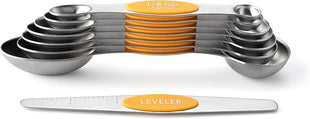Spring Chef Stainless Steel Magnetic Measuring Spoons Set of 8 with Leveler, Dual Sided Metal Teaspoon & Tablespoon Measuring Spoons, Kitchen Gadgets for Baking & Cooking, Fits in Spice Jars - Mango