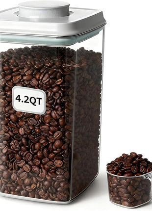 Large Pop Airtight Food Storage Containers Set with Lids, 4.2Qt Food Containers with Scoop, Kitchen Pantry Organization and Storage, BPA Free Stackable Cereal Container