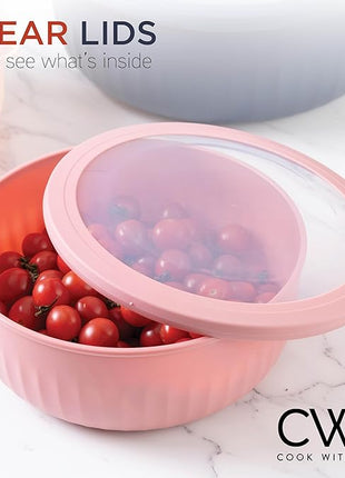 COOK WITH COLOR Prep Bowls with Lids- Wide and Deep Nesting Plastic Small Mixing Bowl Set with Lids, 12 Piece Set - Wide Bowls, Navy