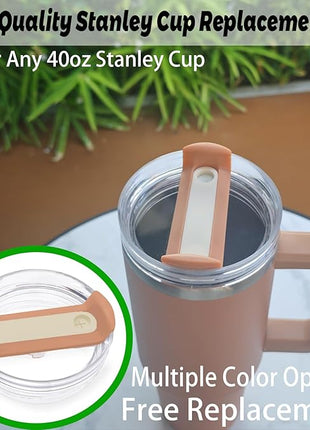 40 OZ Tumbler Lid Replacement Fit for Stanley Cup, 2 Pack Clear Replacement Lids Fit for Stanley Travel Tumbler, Spill Proof Tumbler Covers for Stanley Cup Accessories (Brown)