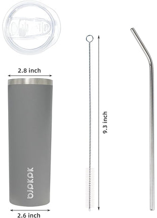 BJPKPK Skinny Tumbler with Lid 20 oz Stainless Steel Slim Vacuum Insulated Tumblers Cup,Gray