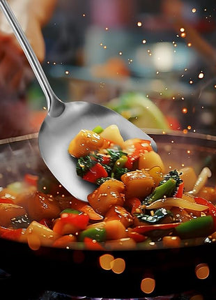 14-15" Wok Spatula and Ladle,2 PCS Wok Tools Set,304 Stainlss Steel Cooking Utensils,Matte Wok Accessories,Solid Wok Utensils