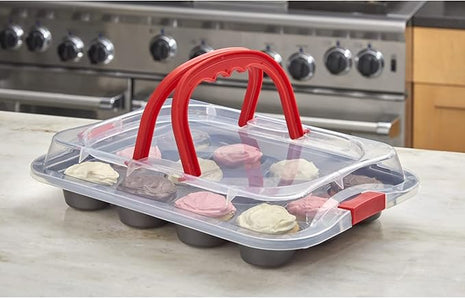 Nifty Solutions Cake Pan & Muffin Pan with Lid, 2 Piece Baking Pans Set - 9 x 13 Cake Pan & 12-Cup Muffin Pan, Non-Stick Pans, Kitchen Bakeware, Dishwasher Safe