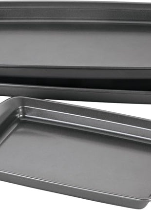 Rachael Ray Nonstick Bakeware Set with Grips, Nonstick Cookie Sheets / Baking Sheets - 3 Piece, Gray with Orange Grips