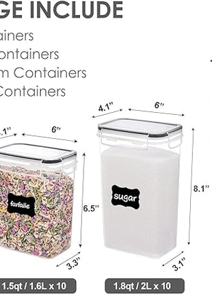 Vtopmart 32pcs Airtight Food Storage Containers Set, BPA Free Plastic Kitchen and Pantry Organization Canisters with Lids for Cereal, Dry Food, Flour and Sugar, Includes 32 Labels