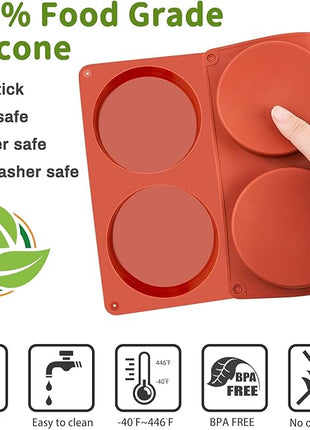 JOERSH 2-PK Silicone Egg Mold for Breakfast Sandwiches 4 Inch Round Muffin Top/Egg Pan, Oven Baking Silicone Molds for Hamburger Buns, English Muffins, Pancakes, Eggs Patty Bites