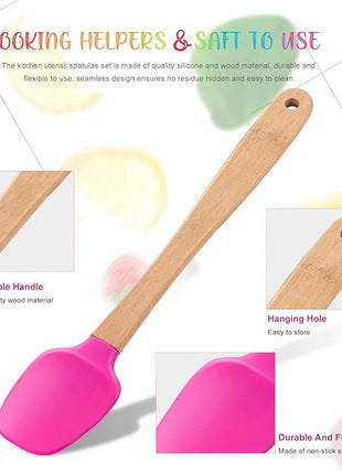 Wood Handled Mini Spatula Mini Silicone Baking Spatulas Set Silicone Brush with Wooden Handles, Spoon, Spatula for Kitchen Cooking Mixing (5)