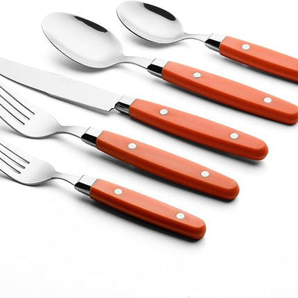 ANNOVA Silverware Set, Retro/Rivet Colorful Stainless Steel Tableware Kitchen Flatware Set Utensils, Includes Dinner Knives, Forks, Spoons, Salad Forks & Dessert Spoons (Orange, 20 Pieces)