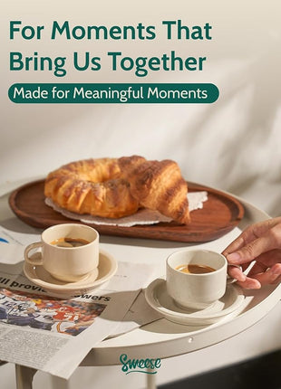 Sweese Porcelain Espresso Cups Set, 2.5 oz, Stackable with Saucers Metal Stand, Beige, 4 Pack