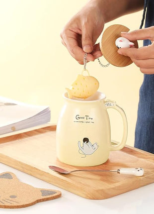 BigNoseDeer Tea Cup With Infuser and Lid Ceramic Coffee Mug Kawaii Cat Mug Cute Mugs Tea Mug Cute Cool Preppy Stuff Cat Gifts Birthday Gifts Cute Gifts for Women Girls(13oz)