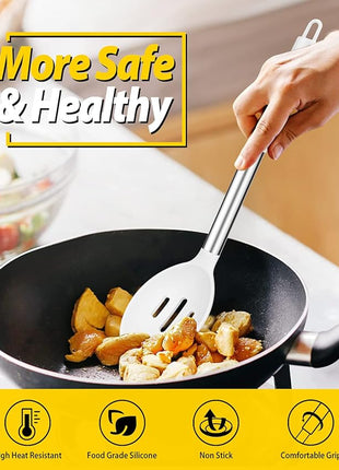 Pack of 2 Large Silicone Cooking Spoons,Non Stick Solid Basting Spoon,Heat-Resistant Kitchen Utensils for Mixing,Serving,Draining,Stirring (WHITE)