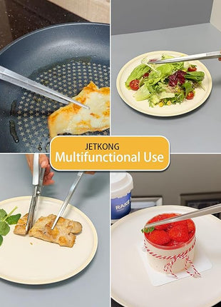 JETKONG Extra Long Kitchen Tweezers Heavy Duty Stainless Steel Cooking Tweezers, Set of 3 (9 12 14 Inch, Silver)