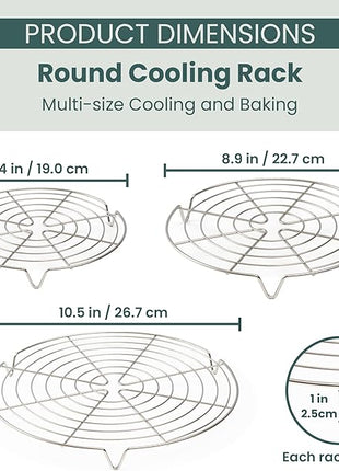 Ultra Cuisine 3 Set Round Cooling Racks for Cooking and Baking – Oven & Dishwasher-Safe, 100% Stainless Steel Steaming and Baking Rack - Fits Air Fryer, Pressure Cooker & Cake Pan (7.5, 9 & 10.5 Inch)