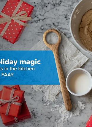 FAAY 13" Dough Whisk, 100% Healthy Teak Kitchen Utensils for Bread Mixing, Sourdough, Batter Preparation, Baking, and Cooking Tools