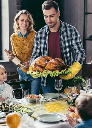 AUAUY Oven Mitts and Potholders BBQ Gloves-Oven Mitts and Pot Holders with Recycled Infill Silicone Non-Slip Cooking Gloves for Cooking Baking Grilling (6-Piece Set,Yellow)