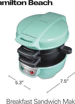 Hamilton Beach Breakfast Sandwich Maker with Egg Cooker Ring, Customize Ingredients, Perfect for English Muffins, Croissants, Mini Waffles, Perfect White Elephant Gifts, Mint (25482)
