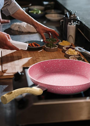 Innerwell 8-Inch Pink Nonstick Egg Pan, PFOA-Free Stone Cookware Skillet, Induction Compatible