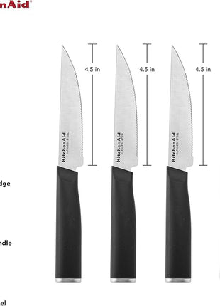 KitchenAid Classic 4 Piece Steak Knife Set, 4.5-Inch, High-Carbon Japanese Stee Blades, Sharp Kitchen Knife Set, Black