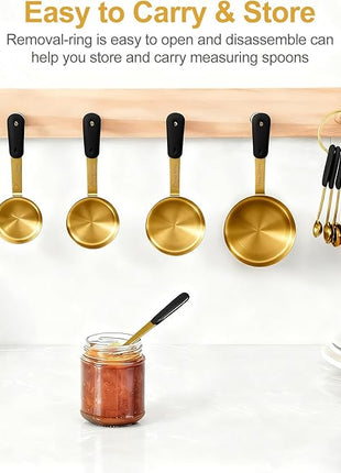 Measuring Cups and Spoons Set, Gold Electroplated Stainless Steel 10 Piece for Cooking and Baking (5 Cups + 5 Spoons Gold)