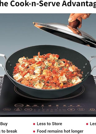 Hawkins Futura Hard Anodised Deep-Fry Pan 3.75 L, 30 cm, 4.06 mm with SS Lid and Induction Compatible Base (Black)